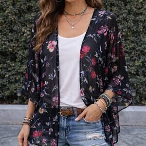 David and Young Sheer Floral Kimono Duster One Size Boho